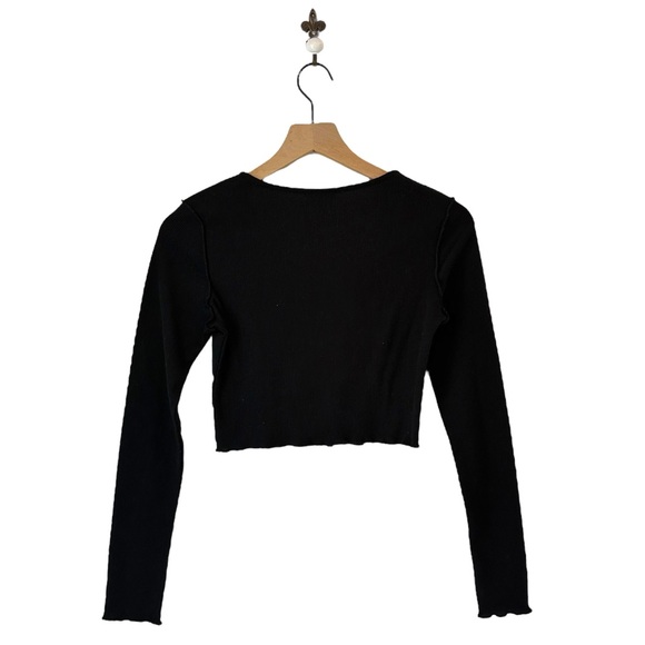 Princess Polly Black Ying Yang Long Sleeve Crop Top Size 6 Ribbed Exposed Seam - Picture 3 of 7